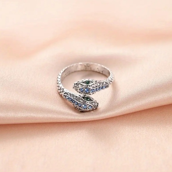 Cubic Zirconia Double Headed Snake Ring, Reputation Snake Ring - Picture 4 of 6